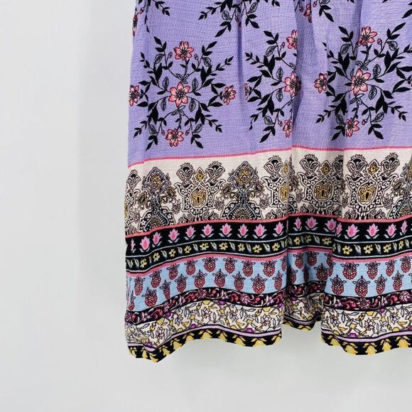 Hem & Thread Size Small Purple Boho Floral Pleated Sleeveless Blouse Top - Picture 4 of 9